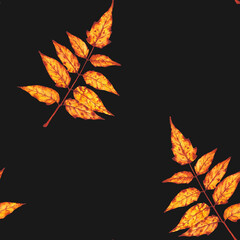  Seamless watercolor pattern of orange and yellow autumn leaves. Perfect for seasonal wrapping paper, textile prints, stationery, or fall-themed backgrounds.