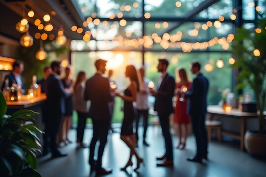Blurred image of people at a festive evening gathering