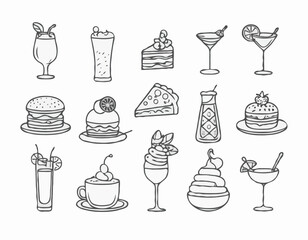 Delightful Food and Drink Line Icons Set for Culinary Enthusiasts