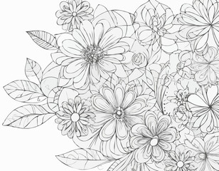 Intricate Line Art Graffiti Design with Floral Motifs and Geometric Patterns, Suitable for Textile Prints, Wallpaper, and Bohemian-Inspired Art Projects.