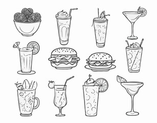 Chic and Playful Food and Drinks Outline Symbols for Menus