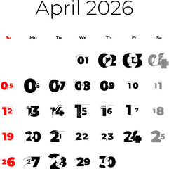 April 2026 calendar for USA vector