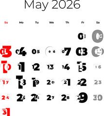 May 2026 calendar for USA vector