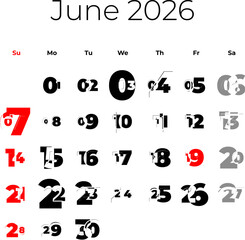 June 2026 calendar for USA vector