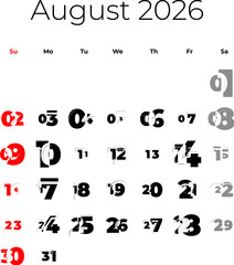 August 2026 calendar for USA vector. Calendar for 2026