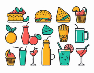 Vibrant Food and Drink Contour Icons for Menu Designers