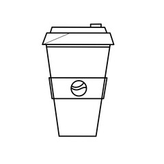Black and white line art of paper cup coffee illustration vector