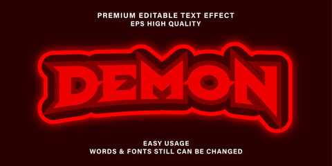 Editable text effect demon, 3d horror and shiny font style