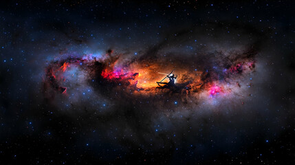 Fototapeta premium Colorful Spiral Galaxy With Stars In Dark Space