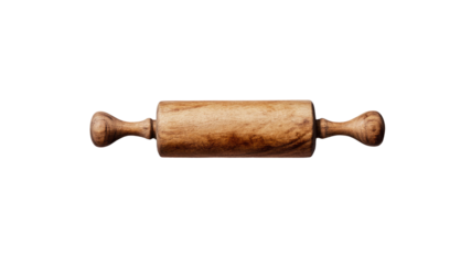 Rustic Wooden Rolling Pin Isolated on Transparent Background