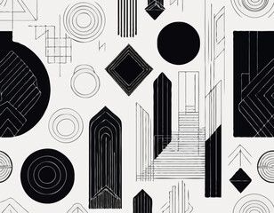 Art Deco Style Geometric Line Patterns for Retro Packaging and Branding