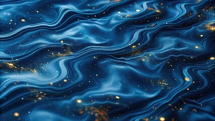 Abstract Dark Blue Background with Golden Sparkle and Flowing Lines
