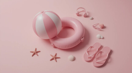 Pink Beach Ball and Float on Pastel Sand