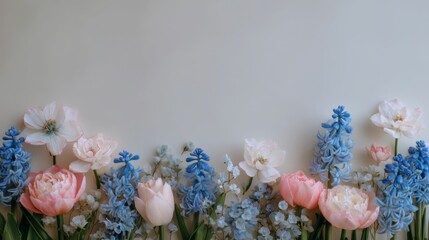 Elegant Arrangement of Colorful Flowers on Soft Background Evoking Serenity and Beauty in Floral Design