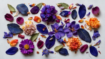 Vibrant Collection of Colorful Flower Petals and Leaves Perfect for Floral Designs and Artistic Creations