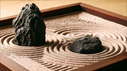 Serene Zen Garden with Rocks and Sand Illustrating Balance and Harmony in Nature