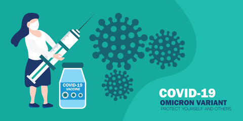 Naklejka premium New coronavirus variant of COVID-19 strain omicron and vaccination concept