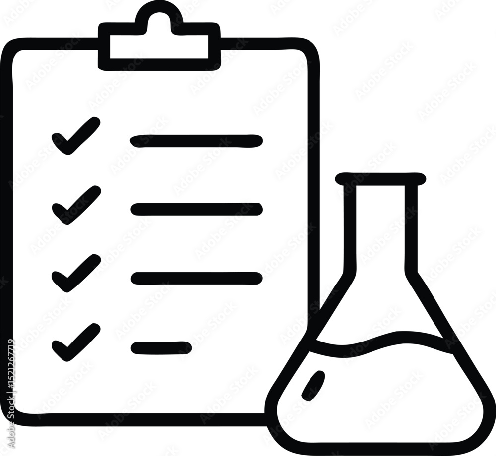 Poster lab report checklist with flask icon for science experiment and research documentation use