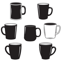 Obraz premium Collection of vector mugs in black and white silhouette style for design