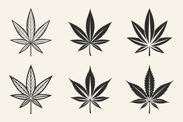 Cannabis leaf silhouette, Cannabis leaf vector set, marijuana hemp icon, Marijuana cannabis hemp leaf vector icon isolated on a white background 