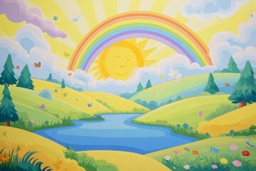 Fototapeta premium A kindergarten mural painting of a beautiful scenery.