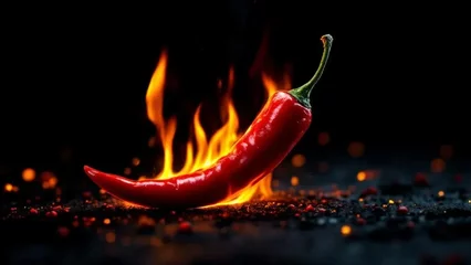Keuken achterwand Hete pepers Red hot chili pepper on fire  © Jola