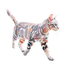 Fototapeta premium Cat with tiger stripe pattern in pastel colors isolated on clean white background