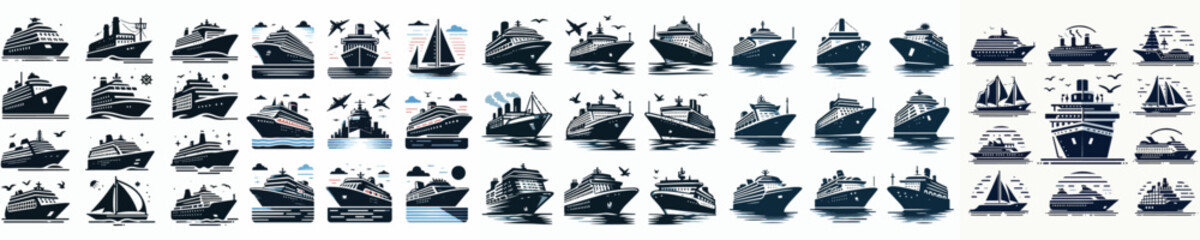 Vector set image silhouette of cruise ship