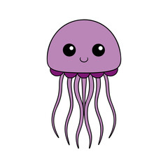 Naklejka premium Cute cartoon purple jellyfish illustration for kids