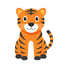 Adorable cartoon tiger illustration sitting on white background