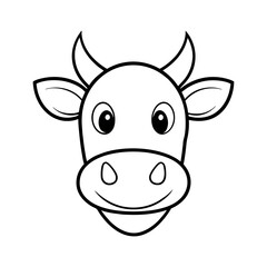 Cute cartoon cow face outline illustration for kids
