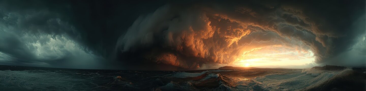 artistic professional photo of storm rolling in over the sea with crashing waves