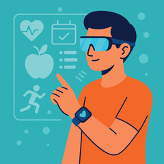 Smart Wearable Fitness and Nutrition AR Interface Flat Vector Illustration

