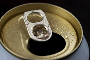 Cold canned beer ready to drink in the fridge.