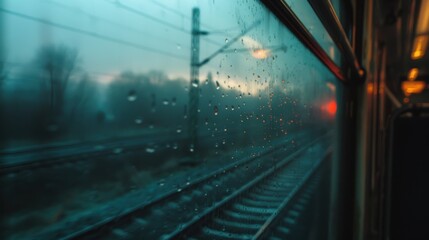 Morning Train Ride During a Rainy Day in Moody Weather