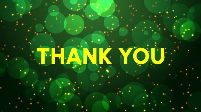 Thank you 4K 3D creative design beautiful cinematic title trailer background concept. Thank you for watching golden text title with top orange optical flares light and particles bokeh effect.