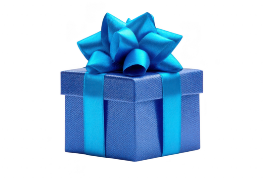 Beautifully wrapped blue gift box with large bow, perfect for special occasions and celebrations. vibrant color and elegant design make it ideal present for birthdays or holidays
