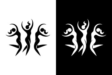 Girl Dancing Silhouette Vector Monochrome Design.