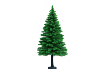 Tall, artificial Christmas tree with lush green branches stands on sturdy base, perfect for festive decorations. Its realistic appearance adds touch of holiday spirit to any space
