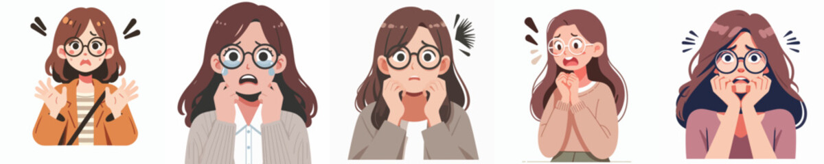 vector woman wearing glasses scared expression