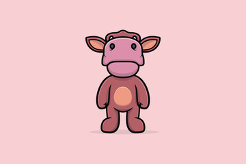 Farm Cute Cow Standing on ground vector illustration. Religion Icon Concept Isolated Premium Vector. Flat Cartoon Style 