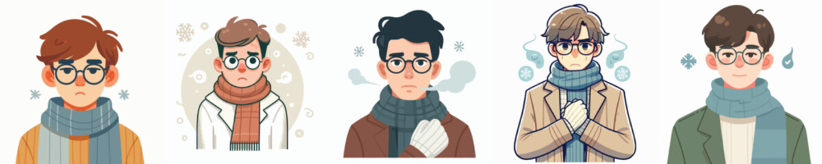 vector of a man wearing glasses feeling cold