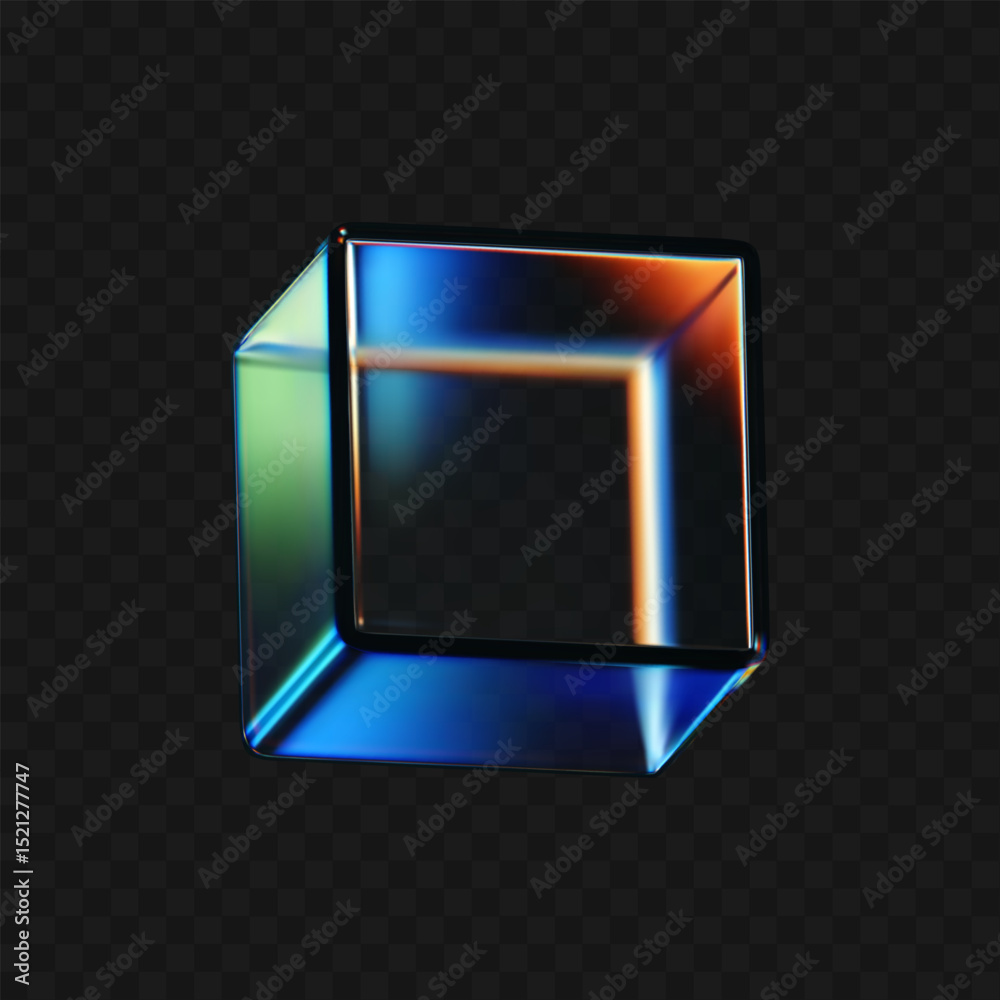 Canvas Prints 3d crystal glass cube with refraction and iridescent effects isolated on dark background. render tra