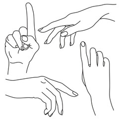 hands line drawing set of different gestures