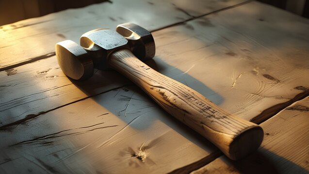 hammer, tool, hammer and nails on wood