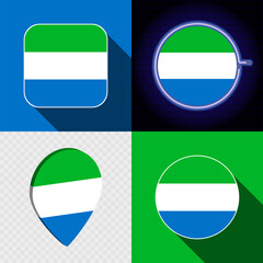 Set of modern icons with the national flag of Sierra Leone.