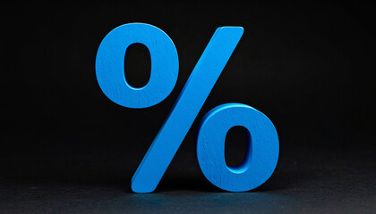Blue percent symbol isolated on black backdrop. For commercial business, discount, sales concept.