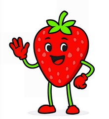 berry, mascot, friendly, fruit, happy, bright, isolated, fruit mascot, vegetable, cute, gesture, smile, red, character, design, legs, drawing, funny, organic, kids, cute berry, green, waving strawberr