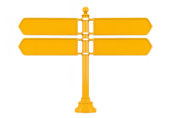 Yellow directional signpost with four blank arrows stands on sturdy base, ready for customization. vibrant color and clear design make it ideal for guiding directions in various settings