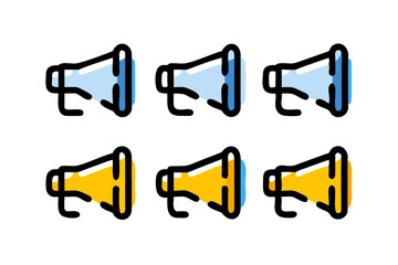 Sound Icons in Different Colors Multiple stylized megaphone icons blue and yellow megaphone sound speaker audio icon icons symbol symbols graphic graphics illustration illustrations design